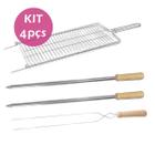 Kit Grelha 2un espetos simples e 1un duplo inox churrasco