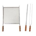 Kit Grelha Inox 40x50 Espeto Duplo Espada 50cm Cabo Madeira