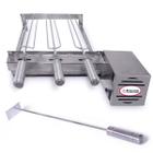 Kit Grill Inox 3 Espetos Único Andar Brasa Grill + Espalhador de Brasa