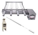 Kit Grill Inox Gira 4 Espetos Churrasqueira Pré Moldada 55cm - Brasa Grill