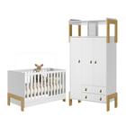 Kit Guarda Roupa 3 Portas 2 Gavetas com Berço Mini Cama Magia Q01 Branco Clique Chique