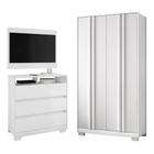 Kit Guarda Roupa Ayla 4P 2G com Cômoda 3G e Painel Extensível 120cm I01 Branco Clique Chique