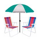 Kit Guarda Sol 1,8m Fashion 2 Cadeira Alta Aço Dobrável Praia Camping Piscina - Mor