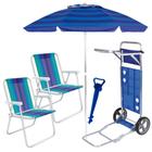 Kit Guarda-sol 2 M + 2 Cadeiras + Saca Areia + Carrinho Praia com Avanco Mor