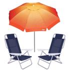 Kit Guarda Sol 2,2m Articulado Cancun 2 Cadeira Reclinável Summer 6 Posições Alumínio Praia Jardim Camping - Tobee