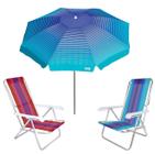 Kit Guarda Sol 2,2m Articulado Cancun Azul 2 Cadeira 8 Posições Alumínio Praia Piscina Camping - Tobee