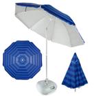 Kit Guarda Sol 2,40 M Articulado Listrado Azul + Base 21 Kg para Praia e Piscina Mor