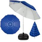 Kit Guarda Sol 2,40 M Azul Articulado + Base 22 Kg Preta para Praia e Piscina