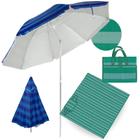 Kit Guarda Sol 2,40m Articulado Azul Listrado + Esteira de Praia Casal Turquesa 2 M X 1,5 M com Alca