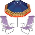 Kit Guarda Sol 2,4m Articulado Ibiza Azul Marinho Cadeira 8 Posições Alumínio Sannet Praia Piscina Camping - Tobee