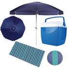 Kit Guarda-sol Articulado Azul 2,40 M + Caixa Termica 18 L + Esteira 1,80 M Mor