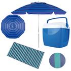 Kit Guarda-sol Azul 2 M + Caixa Termica 18 L + Esteira 1,80 M Mor