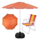 Kit Guarda Sol Praia Laranja 1,60 M + Base Preta 18 L + Cadeira Aluminio