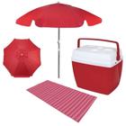 Kit Guarda-sol Vermelho 1,60m + Caixa Termica 26 L + Esteira 1,80 M