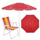 Kit Guarda Sol Vermelho 2 M + Uma Cadeira de Praia / Estruturas em Alumino