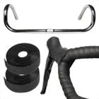 Kit Guidão Corrida Caloi 10 Cromado Em Aço 440mm x 25.4mm + Par Fita Super Macia Eva Preta