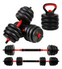 Kit Halteres Barra Kettlebell 6 em 1 Peso Musculação até 40kg Ajustável Preto