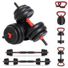 Kit Halteres Barra Kettlebell 6 em 1 Peso Musculação treino em casa até 40kg Ajustável Preto