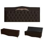 Kit Helena Cabeceira De Cama Painel e Calçadeira Baú King 195 Cm Suede Marrom Eli Móveis e Decoração