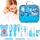 Kit Higiene Azul Infantil Tesoura Escova De Dedo Bolsa