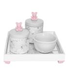 Kit Higiene Bandeja Porcelana Molhadeira Ursinho Rosa Menina