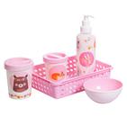 Kit Higiene Bebê 5 Peças C/ Bandeja Organizadora Bichinho Petit Rosa