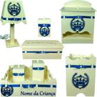 Kit Higiene bebê 8 peças Passa Fita - COROA AZUL MARINHO COM CREME