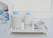 Kit Higiene Bebê Azul Porcelana Bandeja Pérola Potes Banho K036