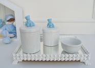 Kit Higiene Bebê Azul Porcelana Bandeja Pérola Potes Banho K036