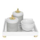 Kit Higiene Bebê Bandeja Espelho Porcelana Provençal Dourado