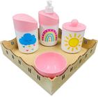 Kit Higiene Bebê Chuva de Amor Menina com Bandeja Quadrada MDF