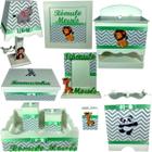 Kit Higiene bebê farmacinha Mdf 10 peças - SAFARI CHEVRON CINZA COM VERDE