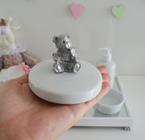 Kit Higiene Bebê K014 Prata Moderno Gel Potes Algodão Temas Coroa Cavalo Urso Porcelana Bandeja