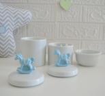 Kit Higiene Bebê K015 Porcelanas Aplique Urso Coroa Cavalo Ovelha Azul Decoração Quarto