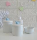Kit Higiene Bebê K016 Porcelana Azul Banho Cuidado Quarto Menino Decoração