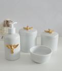 Kit Higiene Bebê K016 Porcelana Dourado Banho Cuidado Quarto Menina Menino