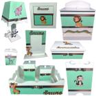 Kit Higiene bebê Mdf 10 peças menino - SAFARI VERDE CLARO