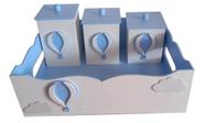 Kit Higiene Bebê MDF 4 Peças Cesta Organizadora Balão Azul