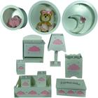 Kit Higiene bebê mdf 8 pçs + 3 Nichos Brancos NUVEM MENINA (Pronta Entrega)