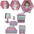 Kit Higiene bebê mdf 8 pçs + 3 Nichos Rosa - PRINCESA ROSA (Pronta Entrega)