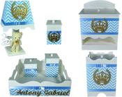 Kit Higiene bebê Mdf decorado 7 pçs - CHEVRON AZUL BB COROA