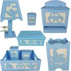 kit higiene bebe mdf decorado 8 pçs -TRANSPORTE AZUL BB