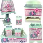 Kit Higiene bebê Mdf menina 7 pçs - CHEVRON ROSA COM ELEFANTE ROSA