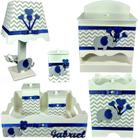 Kit Higiene bebê Mdf menino 7 pçs - CHEVRON CINZA DE ELEFANTE AZUL MARINHO