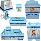 Kit Higiene bebê Mdf menino 8 pçs - SAFARI AZUL BB CHEVRON CINZA