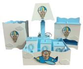Kit Higiene bebê MDF Ursinho Aviador Azul