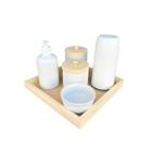 Kit higiene bebe porcelana bandeja quadrada pinus fundo mdf completo garrafa térmica quarto infantil neutro clean