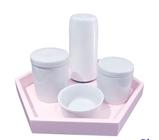 Kit higiene bebê porcelana branca potes garrafa termica menina maternidade 5 peças bandeja rosa
