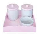 Kit Higiene Bebê Porcelana C/ Tampa de Madeira e Bandeja Rosa