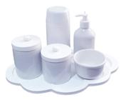 Kit Higiene Bebê porcelana completo branco garrafa térmica menina menina potes